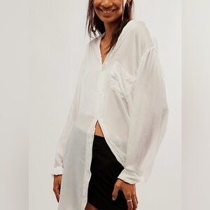 Free People CP Shades 100% Silk Marella Buttondown Shirt in White Size Medium